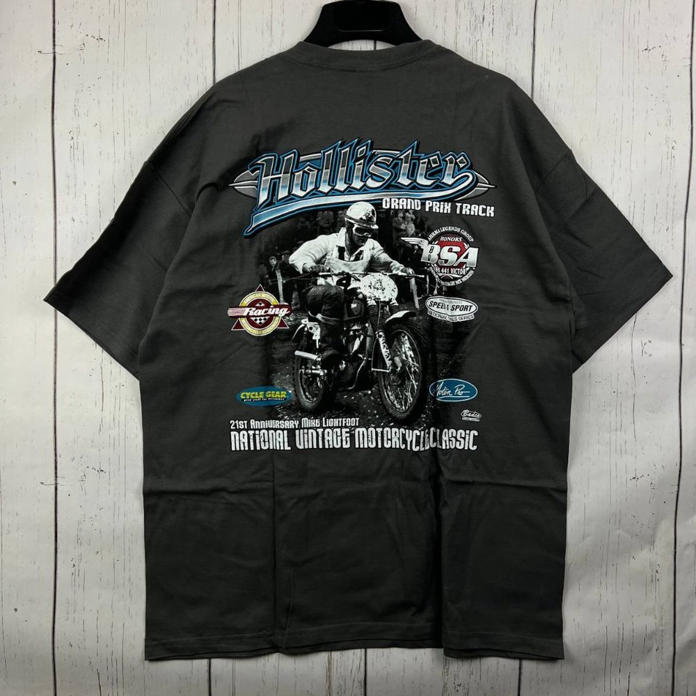 Vintage Hollister Grand Prix Track Racing XL Gildan Casual T-Shirt Gray New Men